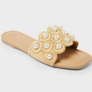 A New Day Delaney Pearl Embellishments Rafia Sandal In Tan Size Woman's 7.5